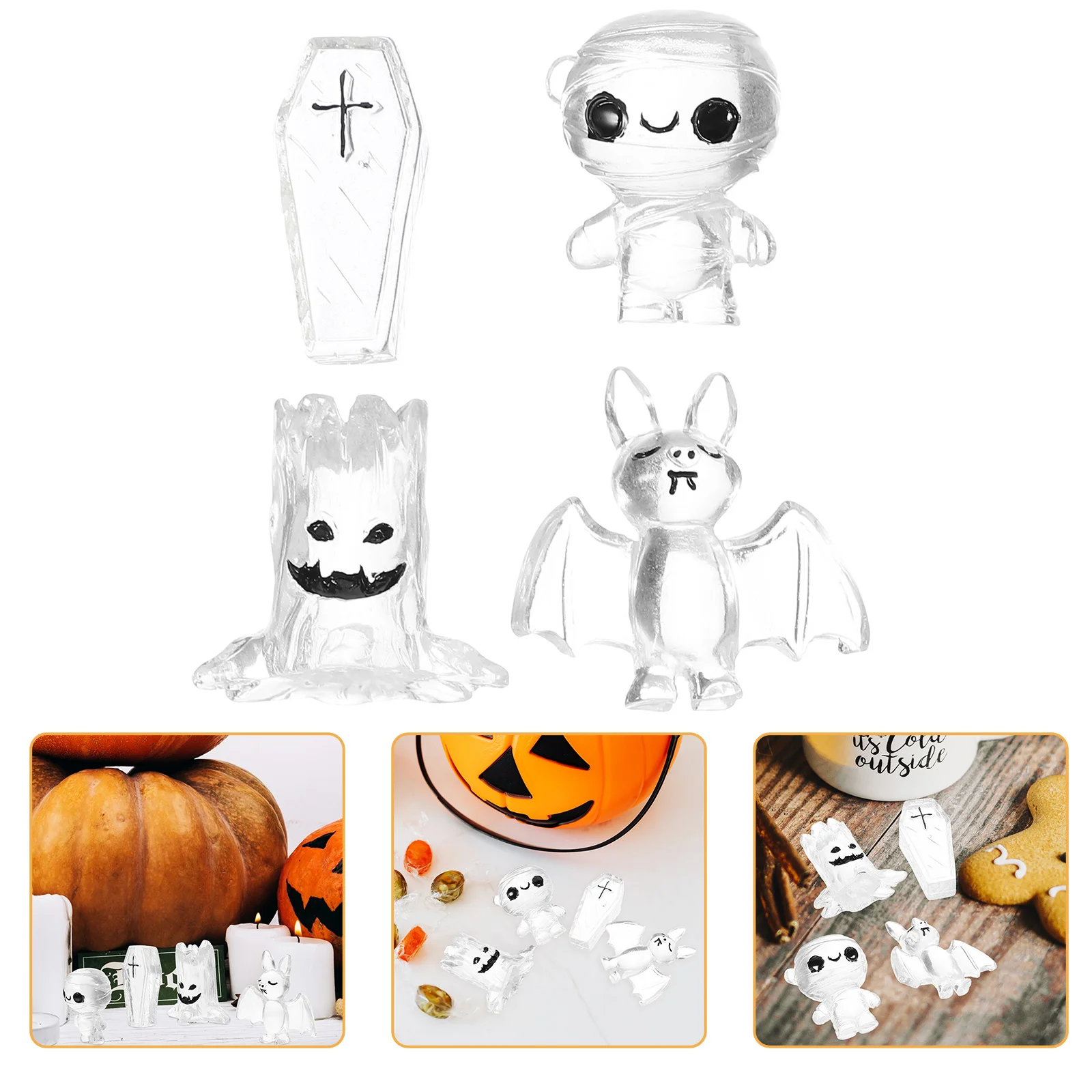 

4pcs Luminous Ghost Resin Skull Pumpkin Halloween Decor For Home Garden Haunted House Creepy Desktop Decoration Festival