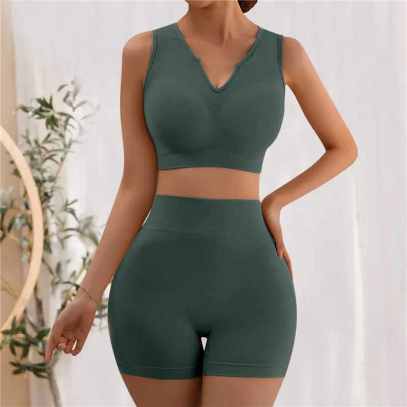 

2pcs Seamless Women Yoga Set Workout Sportswear Gym Clothes Fitness Long Sleeve Crop Top High Waist Leggings Sports Suit