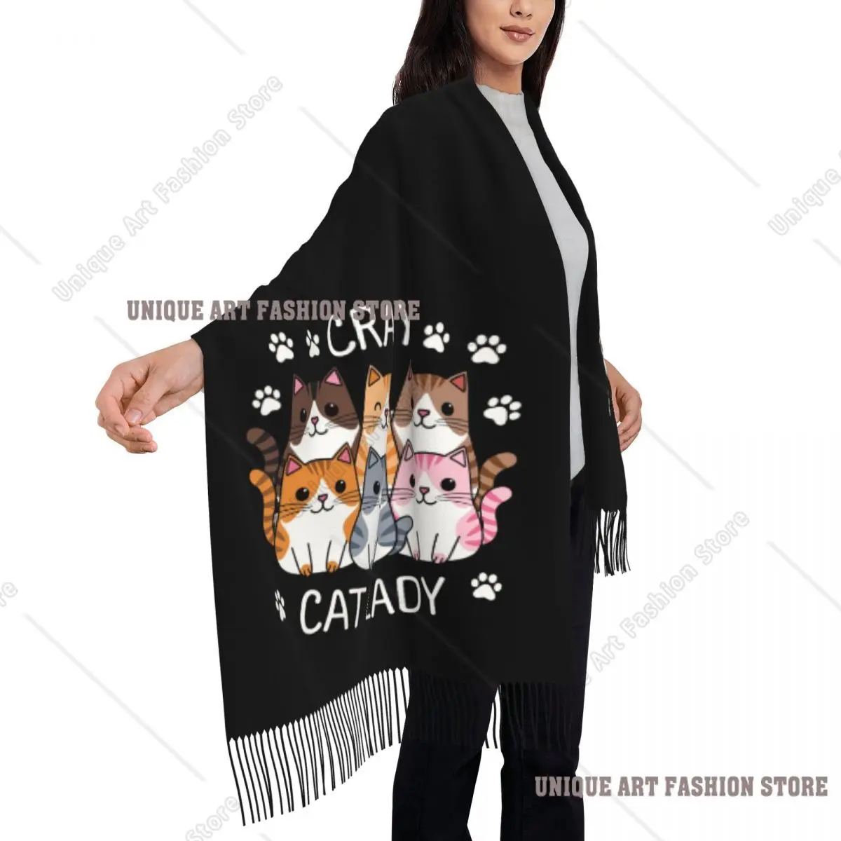 Écharpe de dame de chat fou personnalisée Wrap femmes longue hiver chaud gland châle unisexe foulards