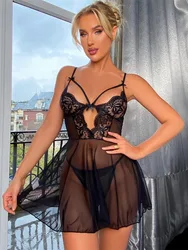 Sexy Women's Underwear Large Size Lace Transparent Ruffled Robe Transparent Babydoll Underwear Evening Dress Erotic Nightgown