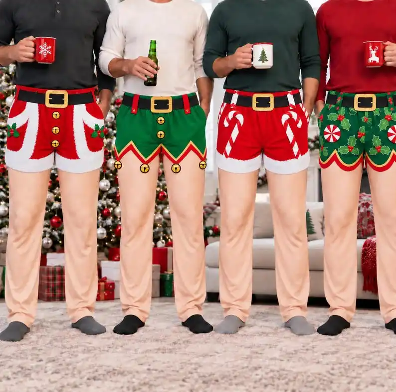 Men's Personalized Christmas Pajamas with Fashionable Printed Soft Holiday Pajamas and Fun Gingerbread Printed Pants
