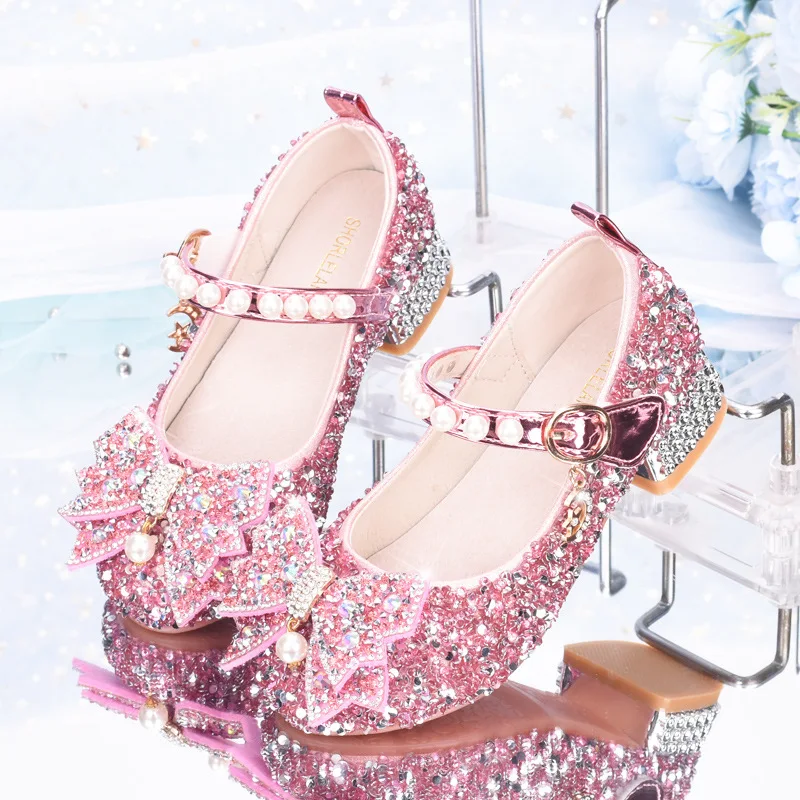 

Girls' Princess Sandals Children's Shoes Frozen Elsa Children's Shoes Girls Fashion Baby Pink Blue High Heel Shoes Size 25-35