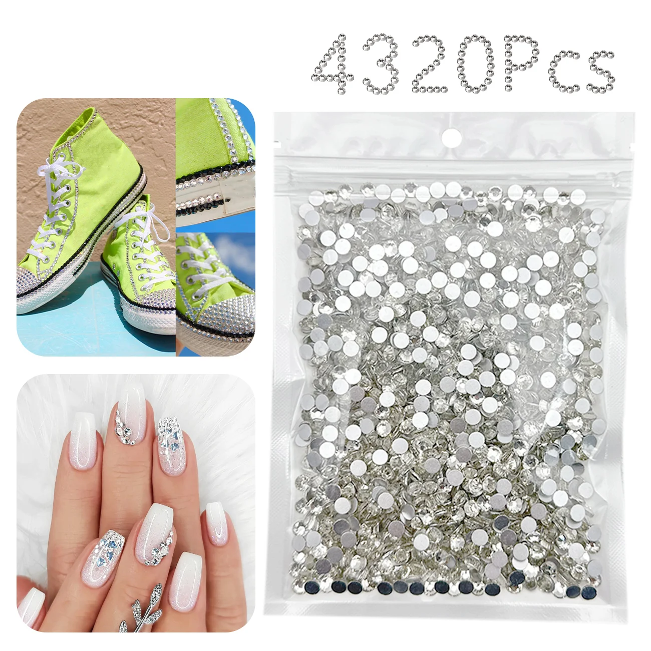 4320 piezas de diamantes de imitación planos a granel, diamantes de imitación transparentes, gemas artesanales blancas, piedras de diamantes de imitación de cristal, diamantes de imitación plateados de 2,8mm-4mm