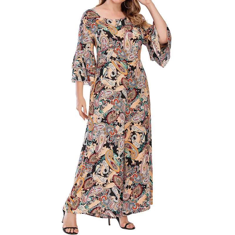 Tinaa Plus Size Jumpsuits Women 2025 Spring Print O-neck Flare Sleeve Lazy Comfortable Wide-leg Pant-hem Casual Overall Jumpsuit