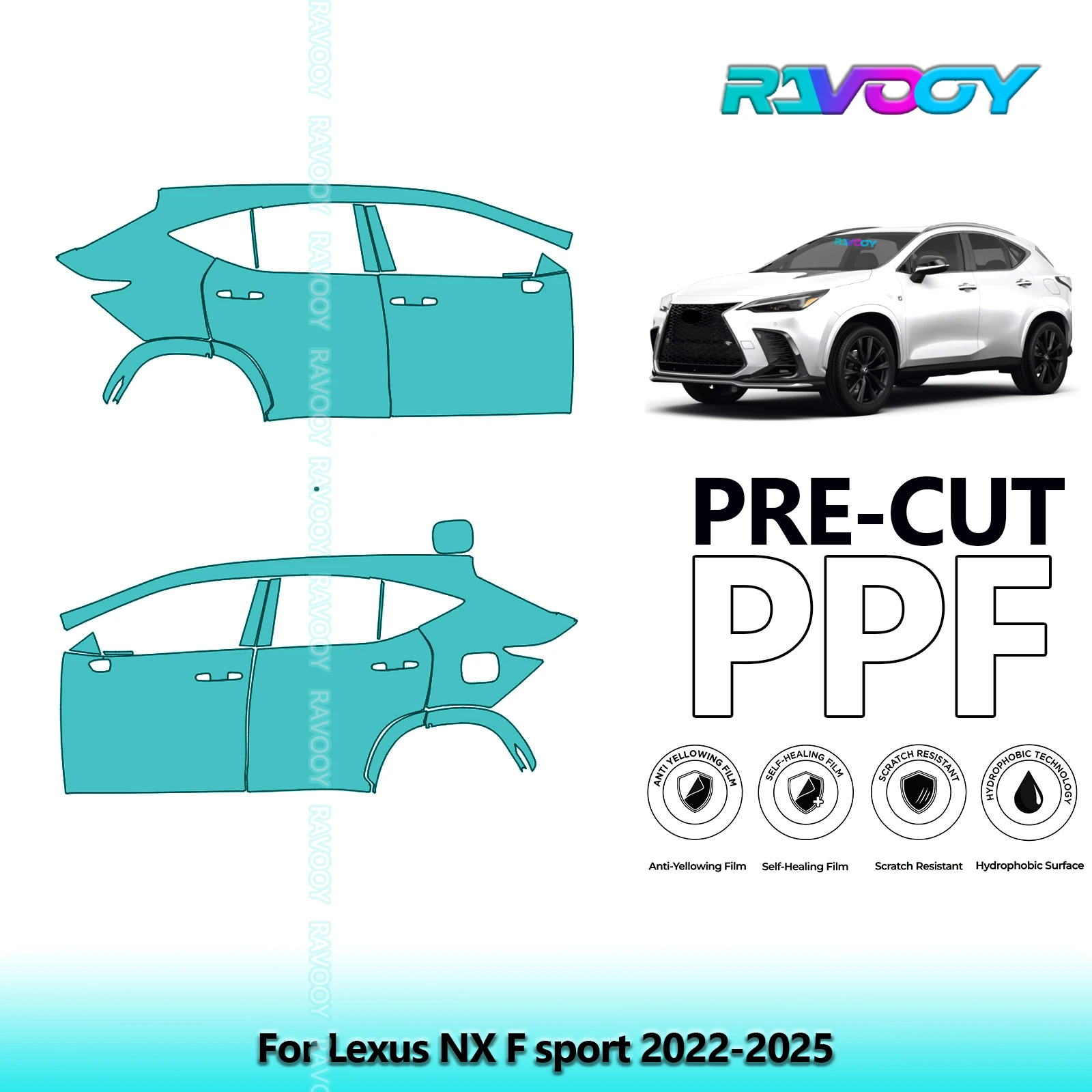 

For Lexus NX F sport 2022-2025 8.5mil Clear Matte Pre-Cut PPF Door & A/B Pillar Kit TPU Paint Protection Film Set