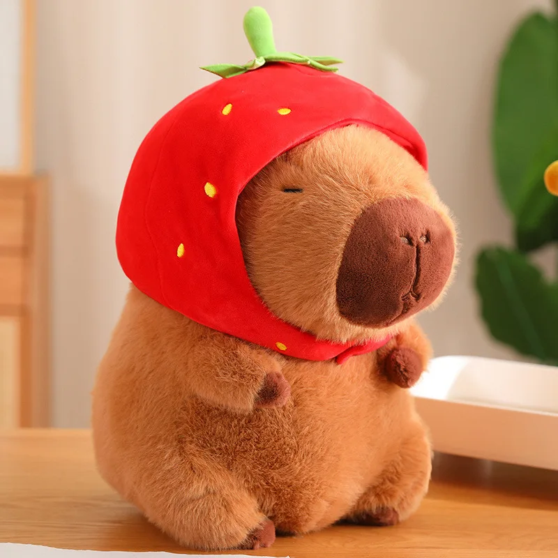 New Fluffy Turtle Backpack Capybara Plush Doll Kawaii Capybara With Stwawberry Hat Stuffed Toy Animals Kids Gift Home Decoration