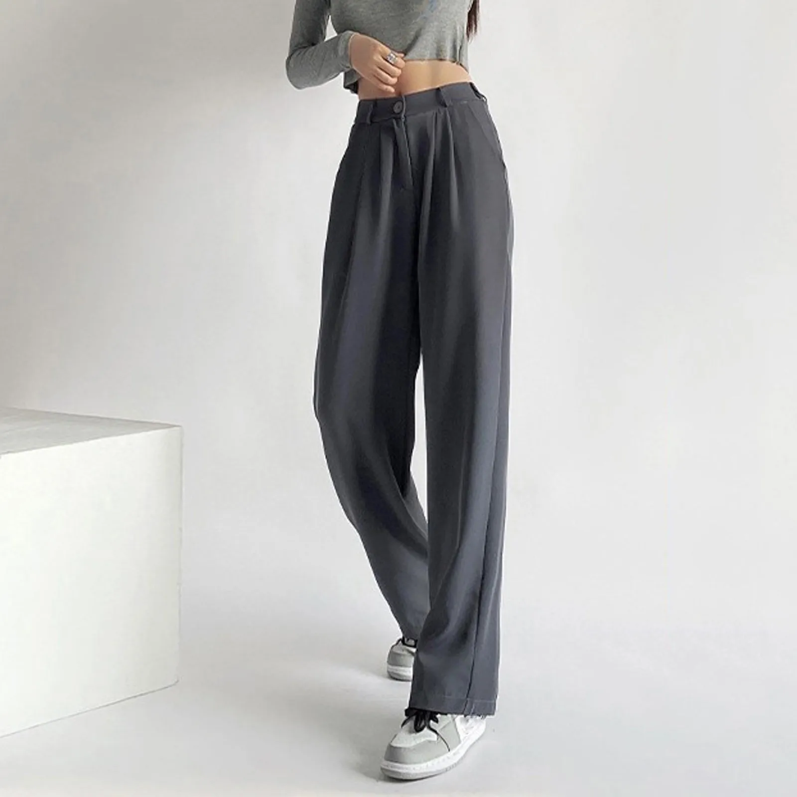 Women Suit Pants Lady Baggy High Waist Wide Leg Solid Color Trousers Female Designer Straight Leg Mom Classic Office Pant Slacks