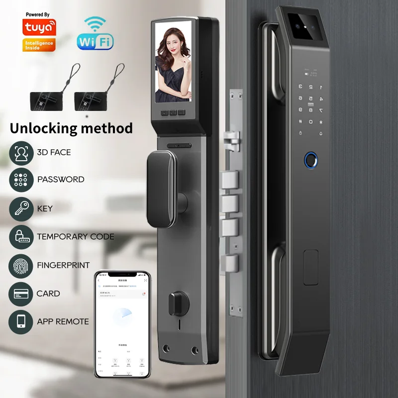 3D Face Recognition Digital Door Lock Security Camera Monitor Intelligent Fingerprint Password Biometric Electronic Key Unlock