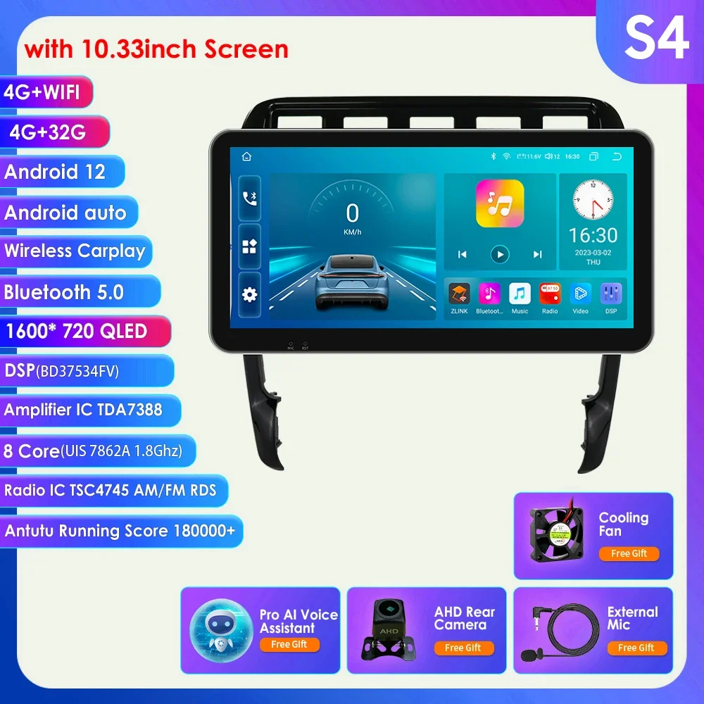 Für Porsche Cayenne 1 2002-2010 Android 12 Auto Multimedia Player 10,33 "Wireless Carplay 2din Navi GPS RDS auto Stereo Kopf Einheit
