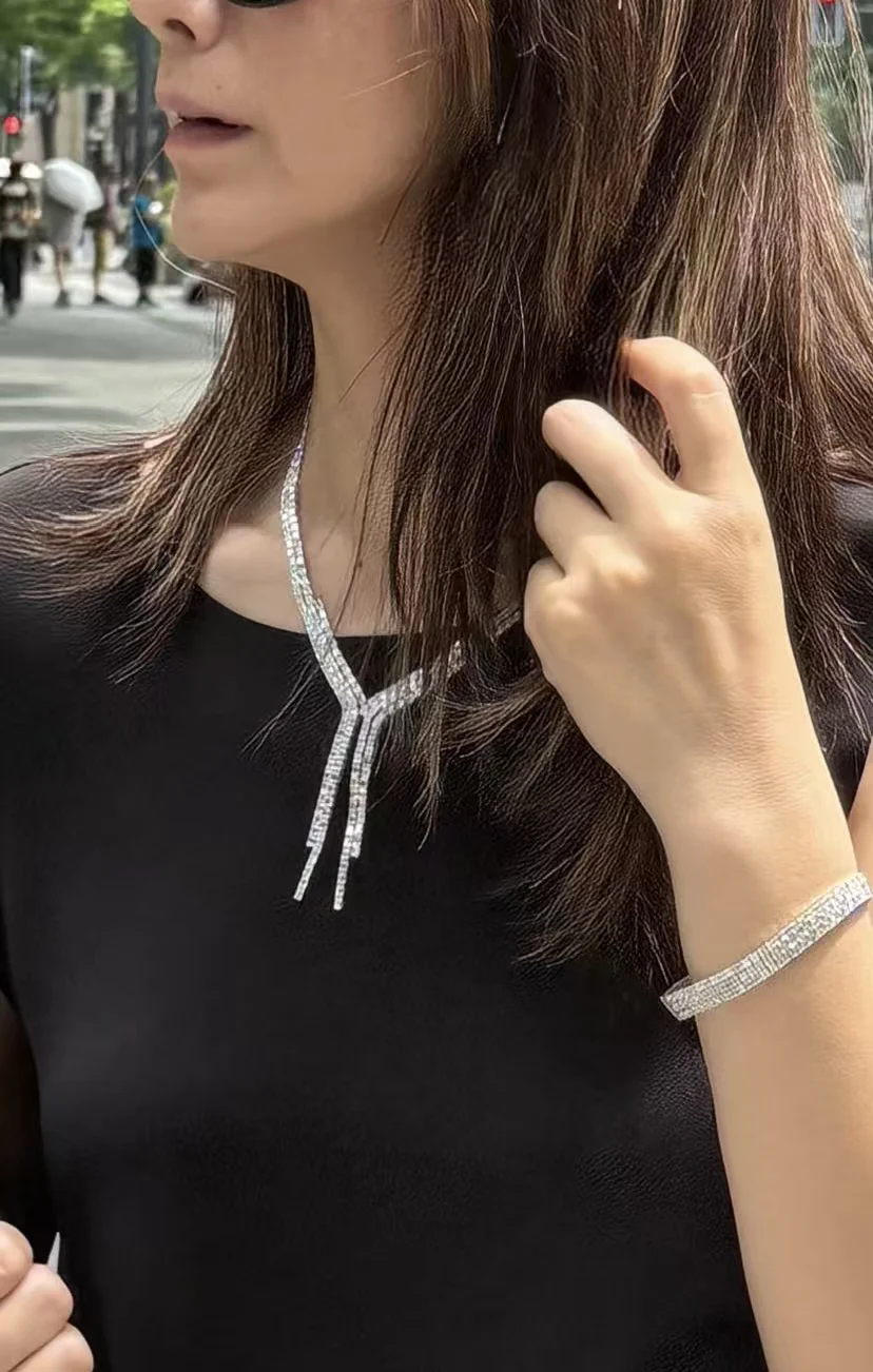 40ctw Lab Grown Diamond Emerald Eternity Necklace Unisex Tennis Necklace, each Emerald Diamond Necklace