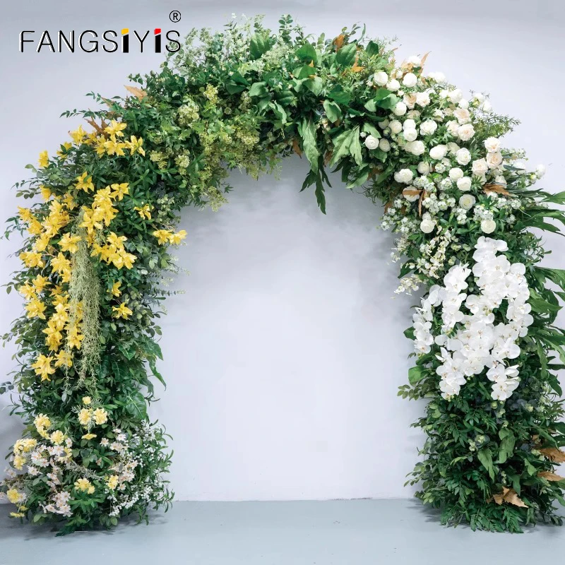 

Wedding Arch With Luxury Artificial Flower Row Rose Greenery Arrangement Party Backdrop Decor Floor Floral Set Event Stage Props