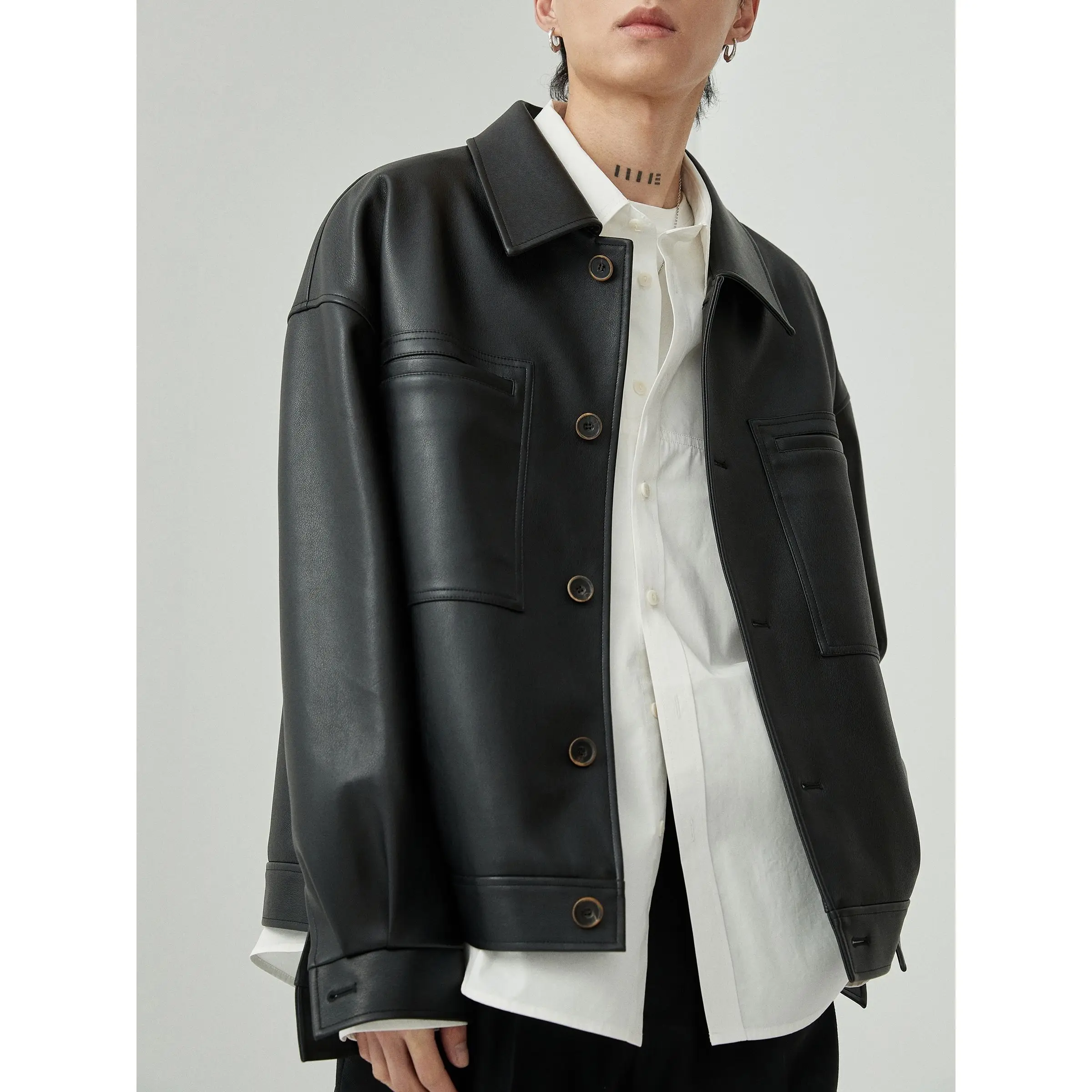 Black Leather Jacket Men Autumn Korean Casual Loose Buttons PU Leather Jacket for Men Luxury 2024 New Short Motorcycle Jacket