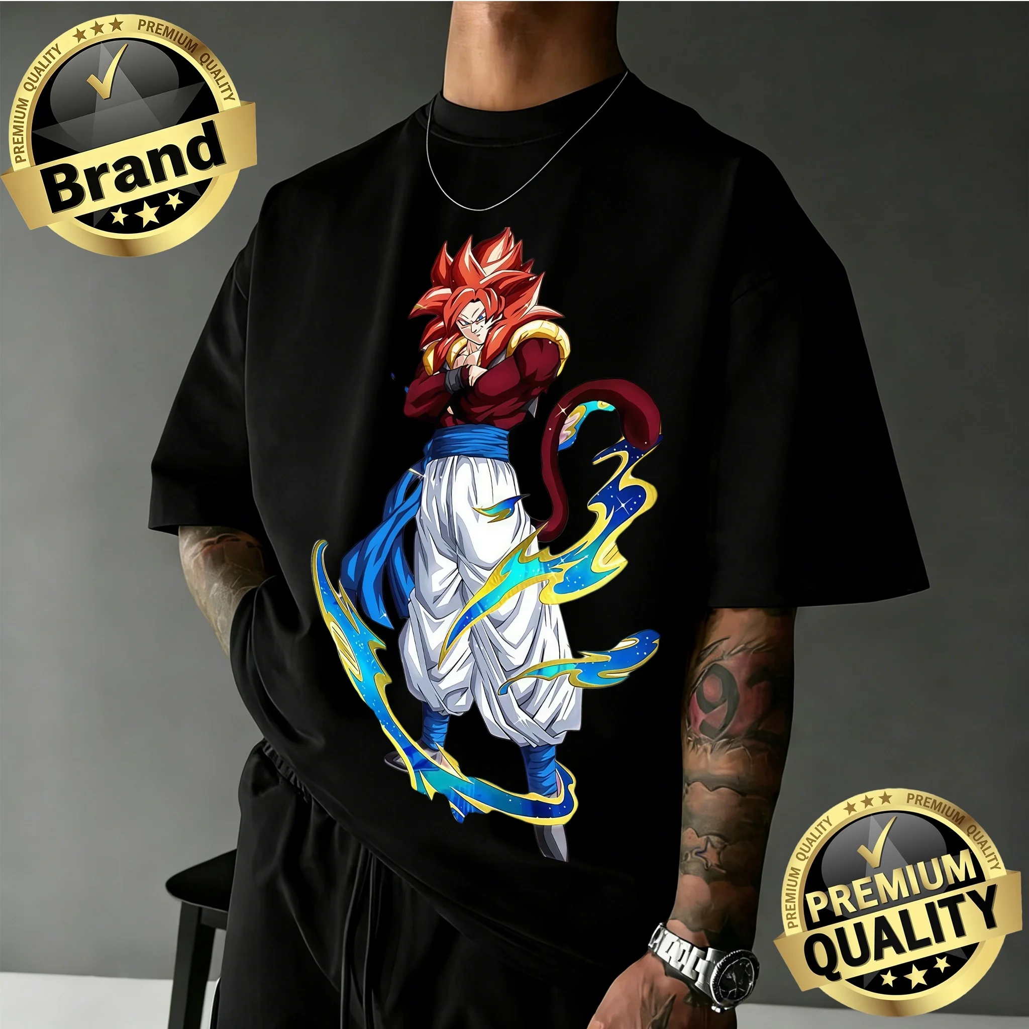 2026 Neu eingetroffen: Dragon Ball GT Baumwoll-T-Shirt – Unisex Oversized Vintage Super Saiyajin 4 Gogeta Grafik-T-Shirt, lässige, lockere Passform, Anime