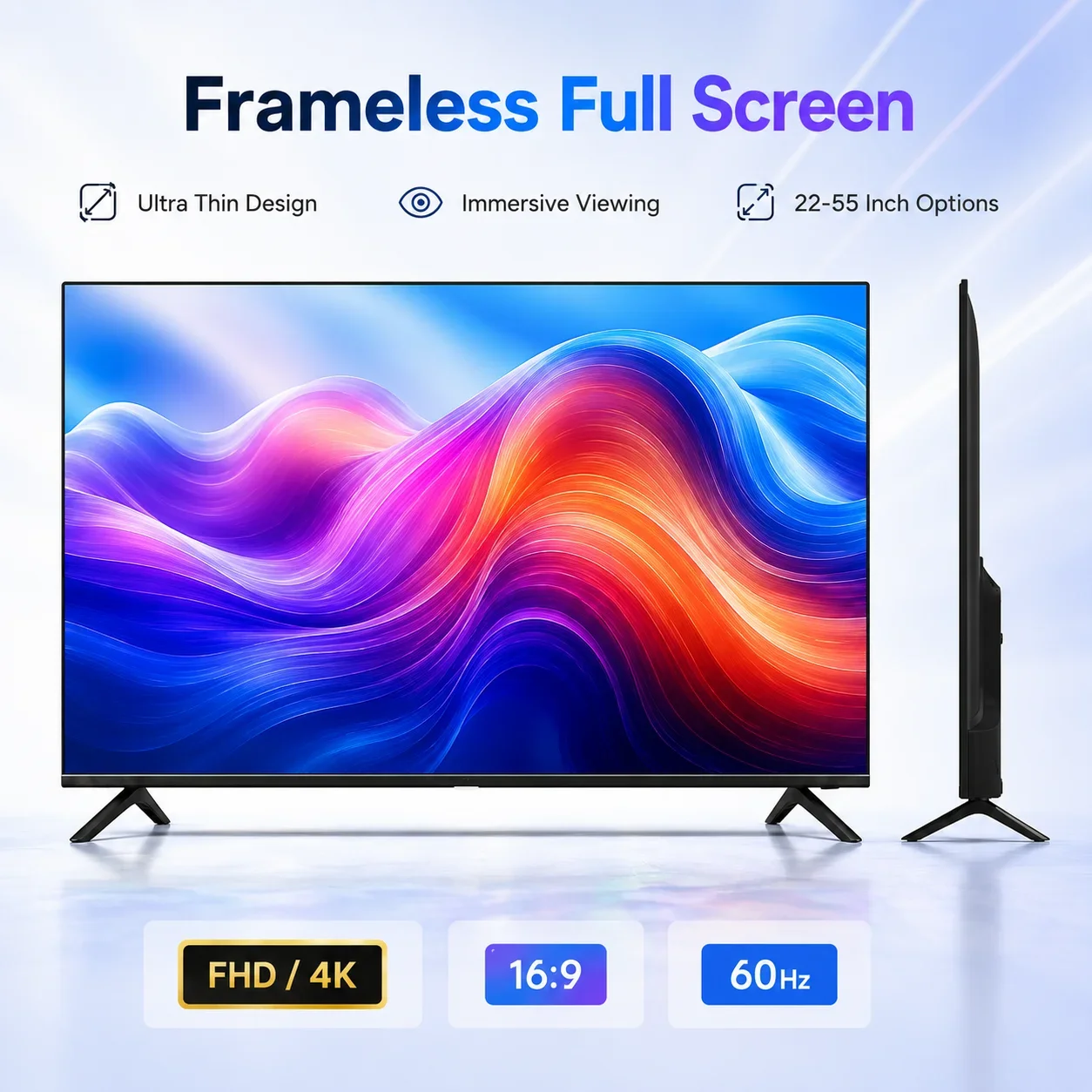 22-55 Inch Smart Android TV 1080P 4K UHD LED Television WiFi Streaming Apps Ultra Thin Screen Home Hotel Display