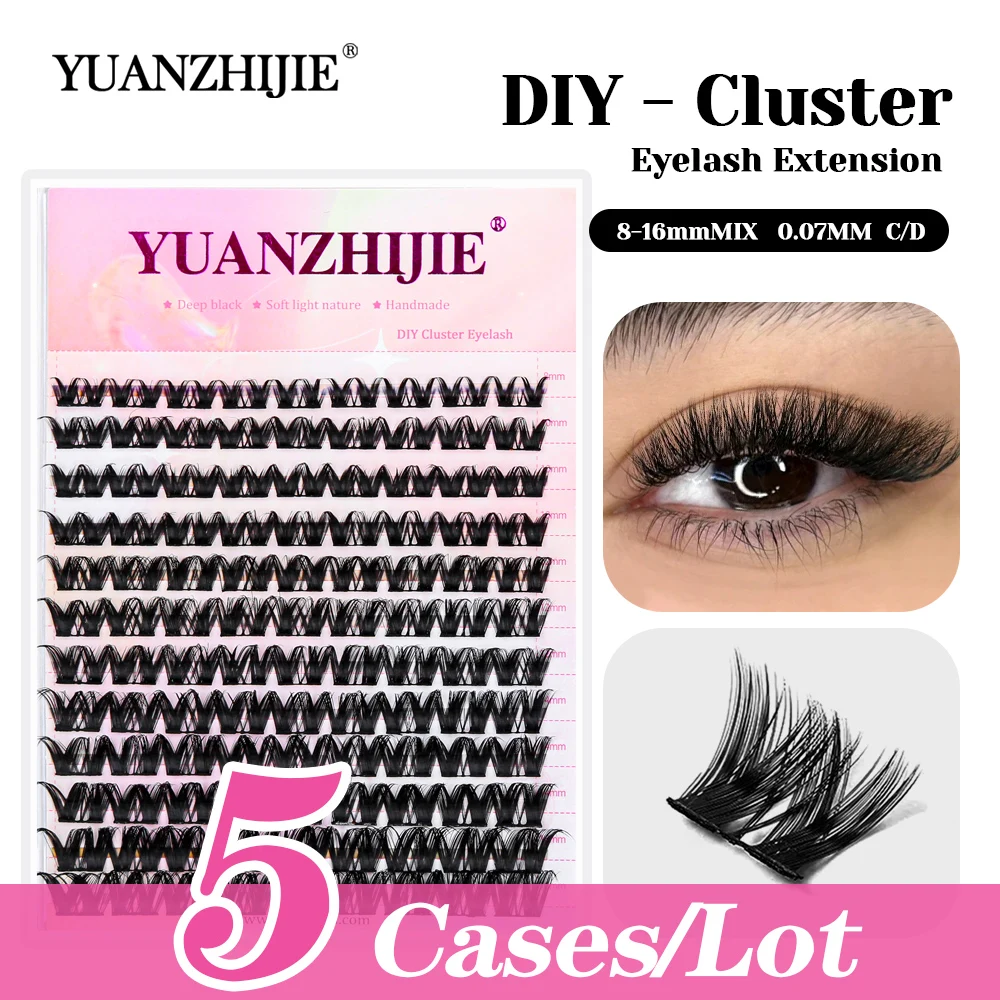 

5cases/lot Hot Sale YUANZHIJIE Soft DIY Heat Bonded Clusters Lash 8-16mm Mix Size Wispy Segmented Hybrid Lashes Easy to Operate