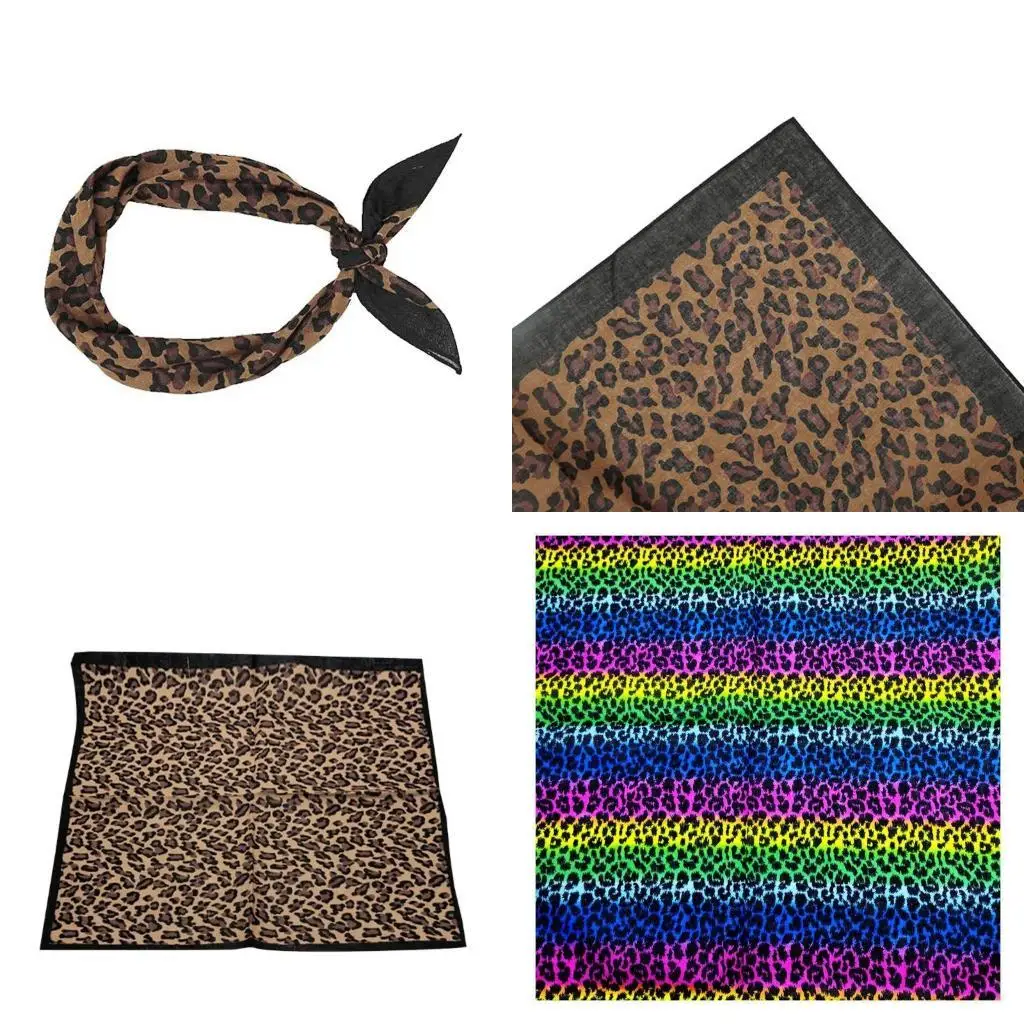 

R1WE Bohemian Vintage Leopard Print Unisex Cotton Square Scarf Outdoor Cycling
