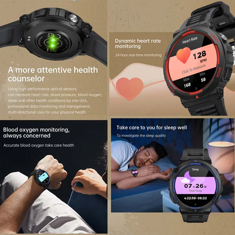 Outdoor Sports Compass Smart Watch GPS Tracking 400Mah Battery 3ATM Waterproof Voice Assistant Bluetooth Call Smartwatch for Men