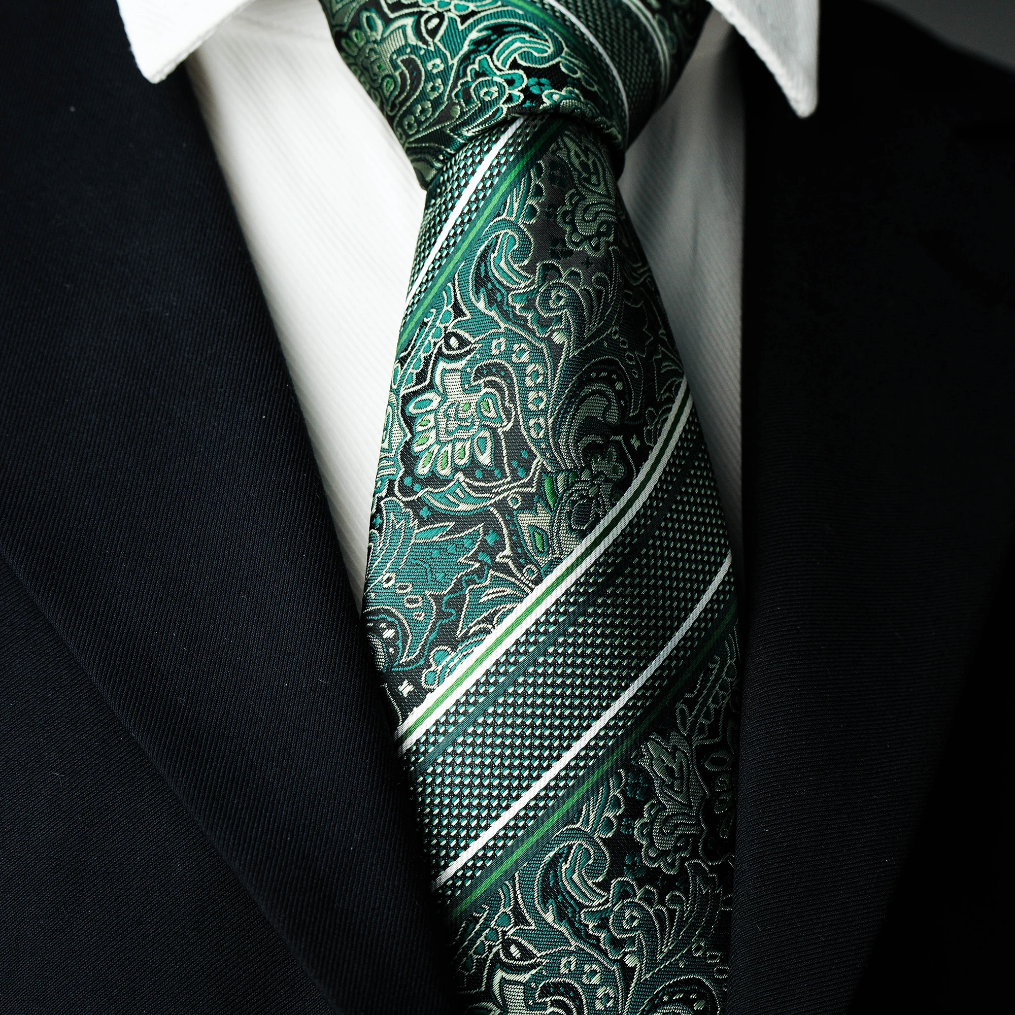 Herren-Krawatte mit 8cm Breite, Cashew-Blumenmuster, Klassische Seidenkrawatte, Gewebtes Paisley-Jacquard-Muster, Formelle Krawatte für Hochzeit, Party und Business – Detail 4