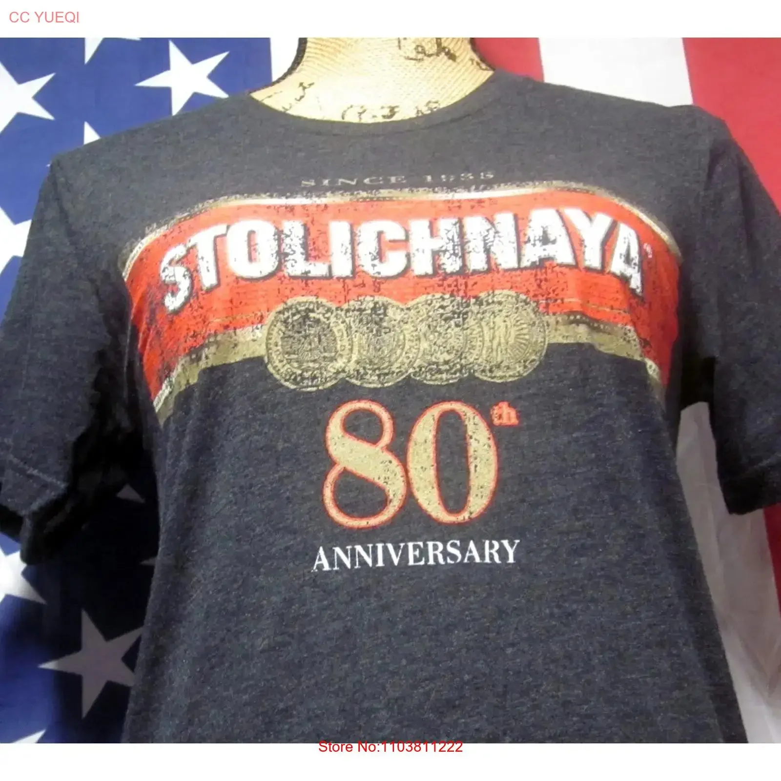 Camiseta pequeña STOLICHNAYA con estampado de vodka ruso de centeno 2018, estilo vintage, lavada, para uso diario, elástica