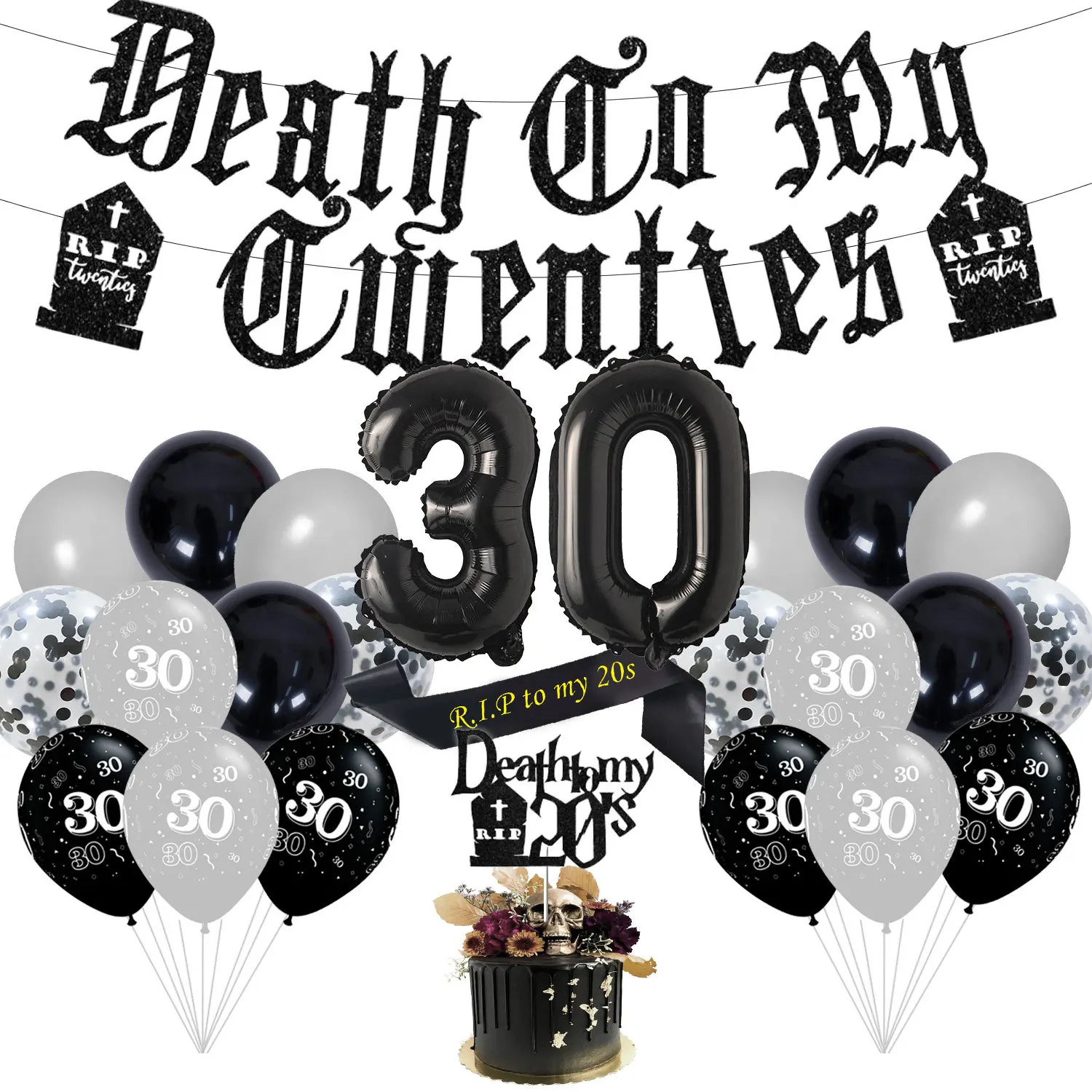 Birthday Party Decorations for Men and Women, 30th Birthday Party, Death To My Twenties Banner, Gothic Funeral Decor