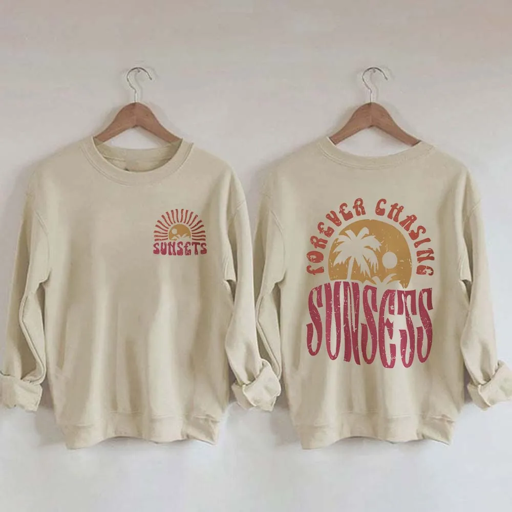 

Rheaclots Women's Forever Chasing Sunsets Print Casual Sweatshirt