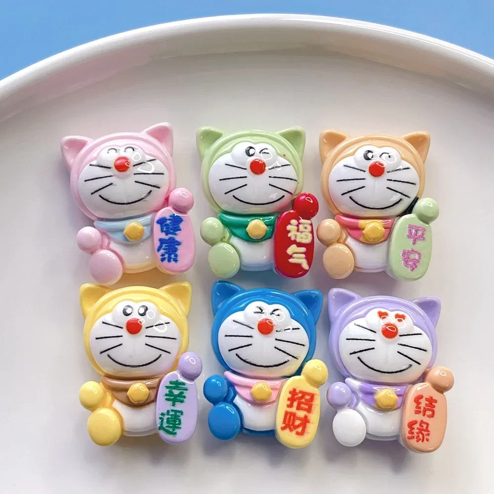 5pcs New Multi Color Cute Lucky Cat Cartoon Figure Miniature Diy Crafts Supplies Doraemon Resin Flatback Cabochons