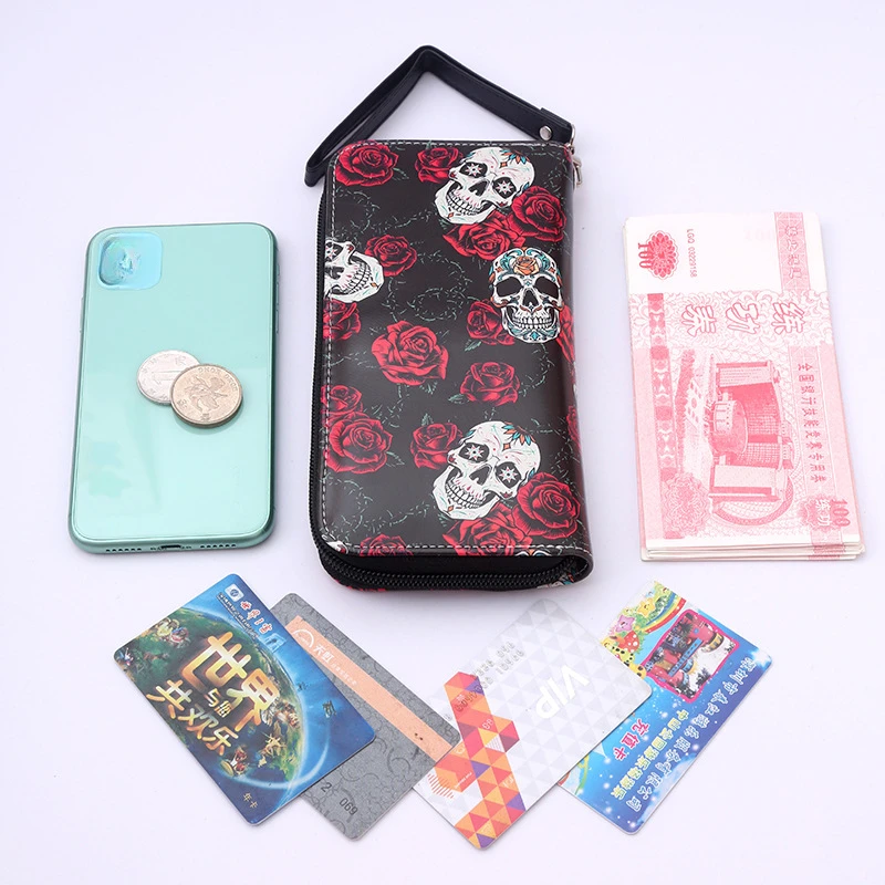 Skull Pattern Women\'s Wallet Vintage Style Long Wallet and Spacious Multi Card Wallet Mobile Bag