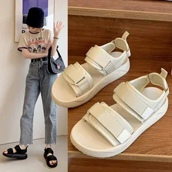 Women Sport Thick Comfort Sandals 2024 Summer New Fashion Flat Sports Sandals Velcro Open Toe Outdoor Beach Sandals