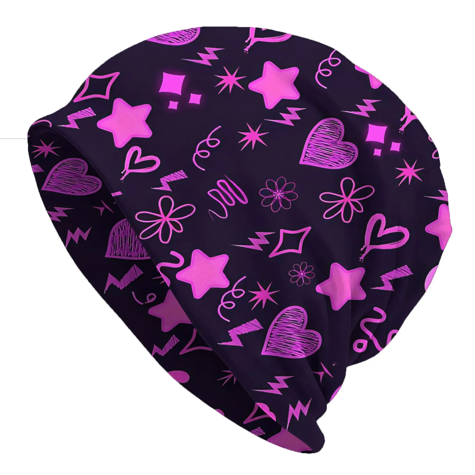 Gorros   Fashion Hats Bright Pink Neon Doodle Pattern Thin Hat Bonnet Special Skullies Beanies Caps Men Women's Earmuffs