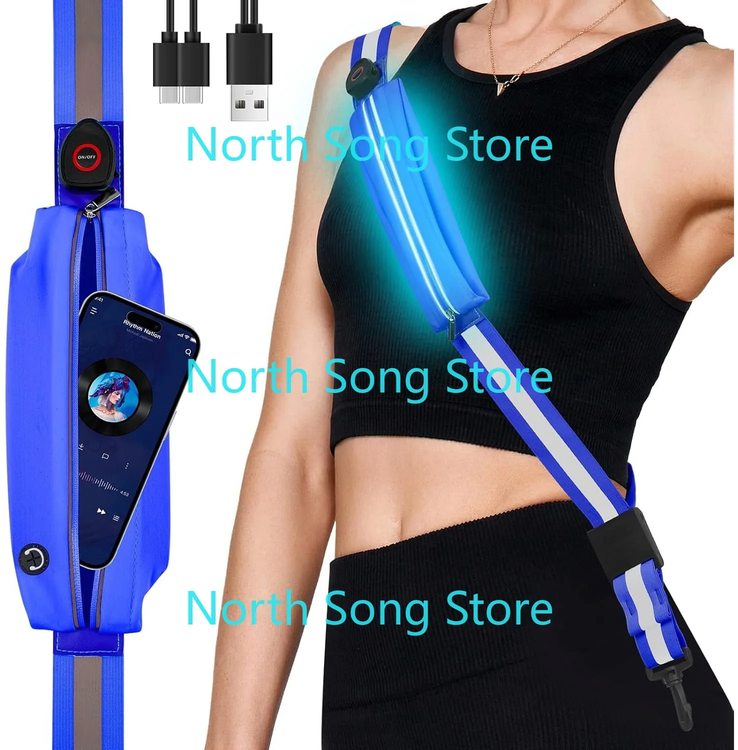 

LED Reflective Belt Sash, 3 Light Modes High Visibility Night Safety Belt, Rechargeable Light Up Running Gear Vest Straps