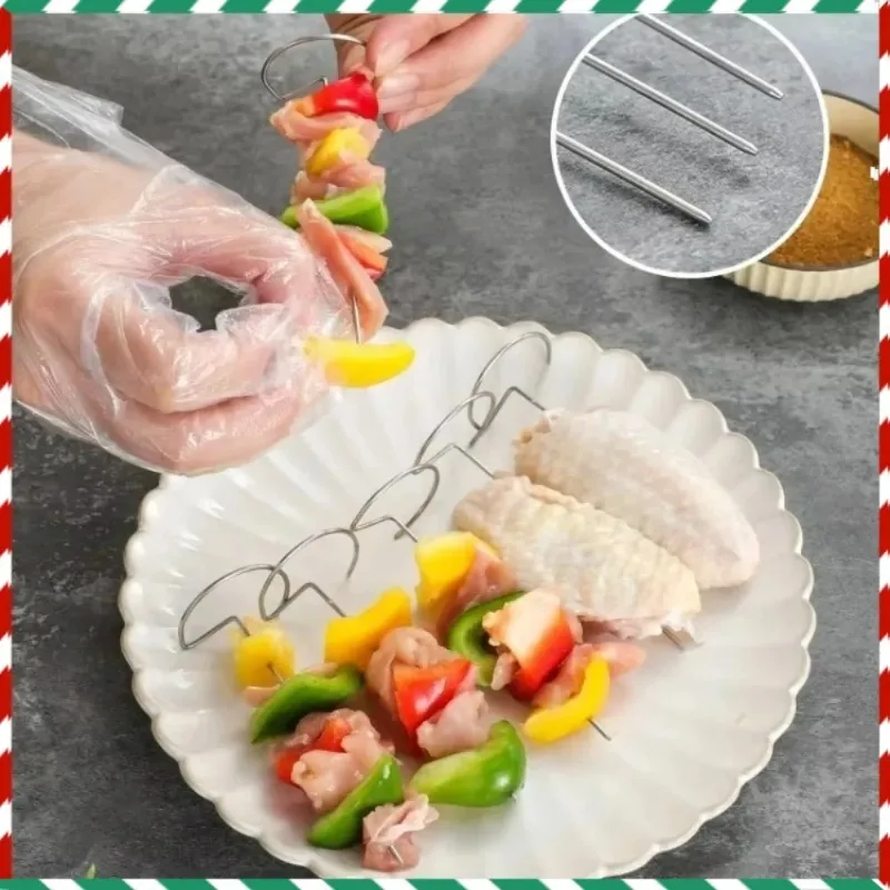 10pcs Multifunctional  Stainless Steel Barbecue Skewers Air Fryer Oven Vertical Baking Needle Reusable Food Grade Material