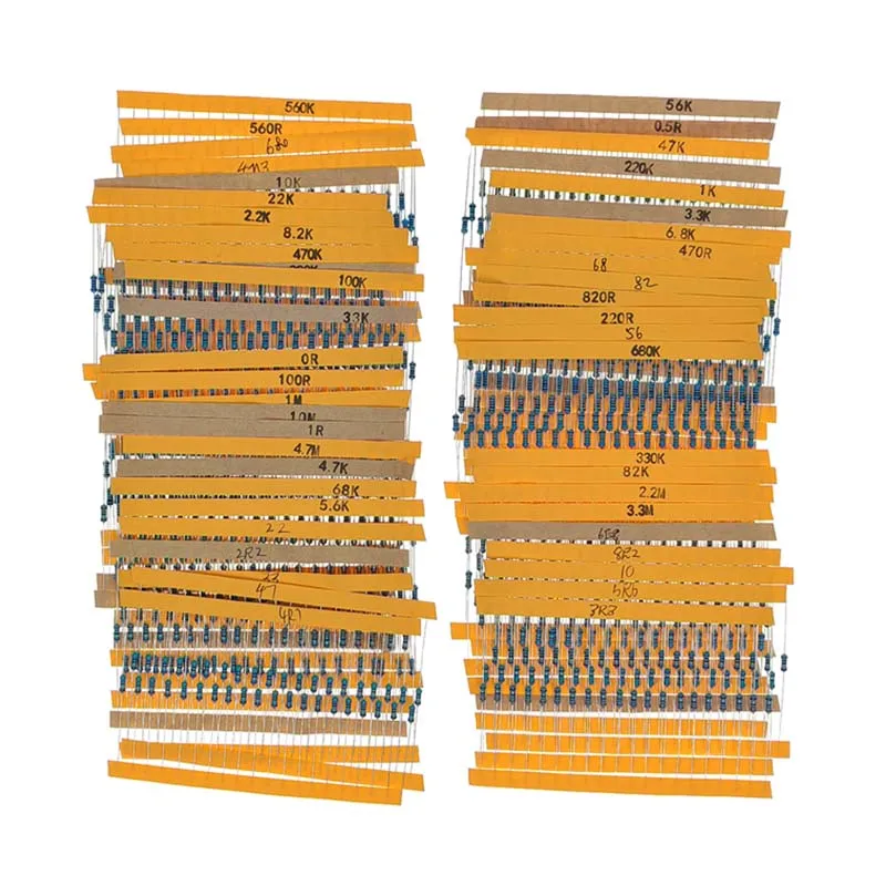 1000Pcs/Box 50 Values 1/4W 1Ω ~ 10MΩ Metal Film Resistor Resistance Assortment Kit Set 1%