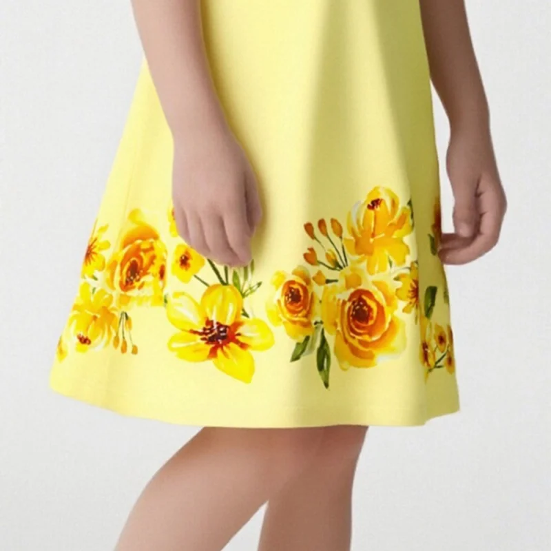 فستان أصفر 2025 فستان بأكمام قصيرة مع مطبوعات بنمط الأزهار #5