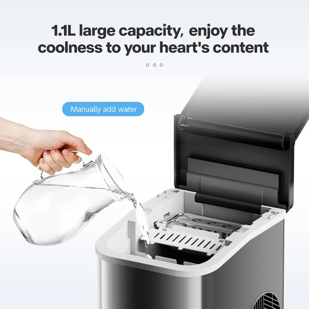 Stainless Steel Mini Bullet Ice Maker, Quick Ice Making, Bottled Water Input for