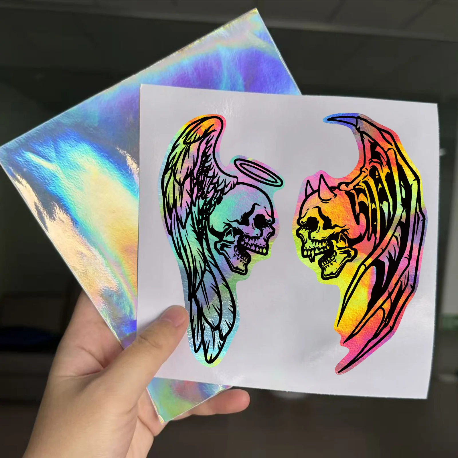 Adesivos Holográficos de Anjo e Demônio, Vinil à Prova d'Água, para Carro, Moto, Capacete e Laptop