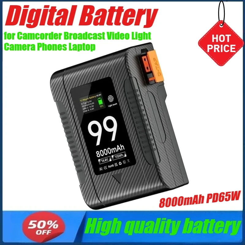 

8000mAh PD65W V Mount Battery BP-99 Battery for Camcorder Broadcast Video Light Camera Phones Laptop