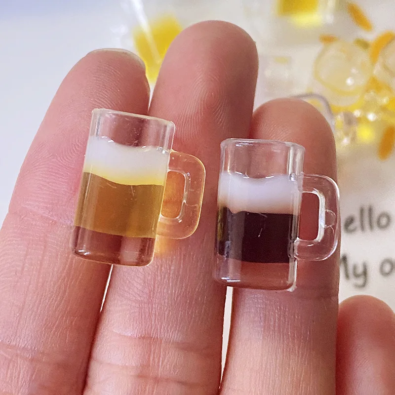 10pcs Miniature Beer Mug Drink Charms Cute Dollhouse Bottle Accessory DIY For Earring Bracelet Pendant Jewelry Make