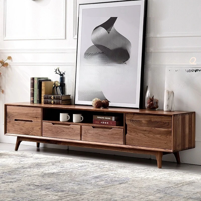 all-solid wood TV cabinet Nordic North American black walnut simple locker modern simple small apartment living