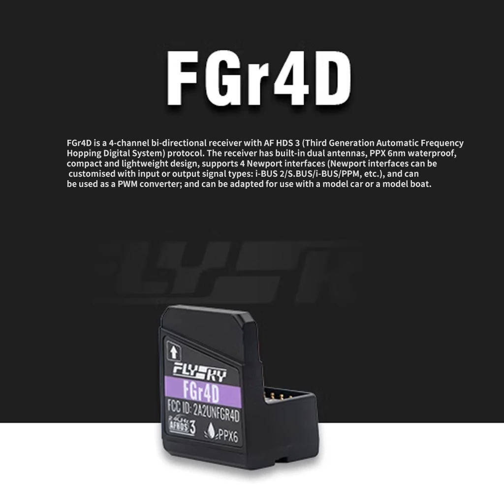 FlySky FGR4D 4-channel Bidirectional Receiver for RC Car Remote Control 4CH 2.4G Mini Receiver 3.5-8.4V Built-in Dual Antenna