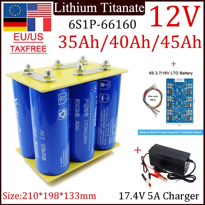 2.3V LTO Battery Pack 12V 35Ah 40Ah 45Ah Yinlong 66160 10C Discharge DIY 12V 13.8v Car Start Audio Battery with 6S Balance Plate