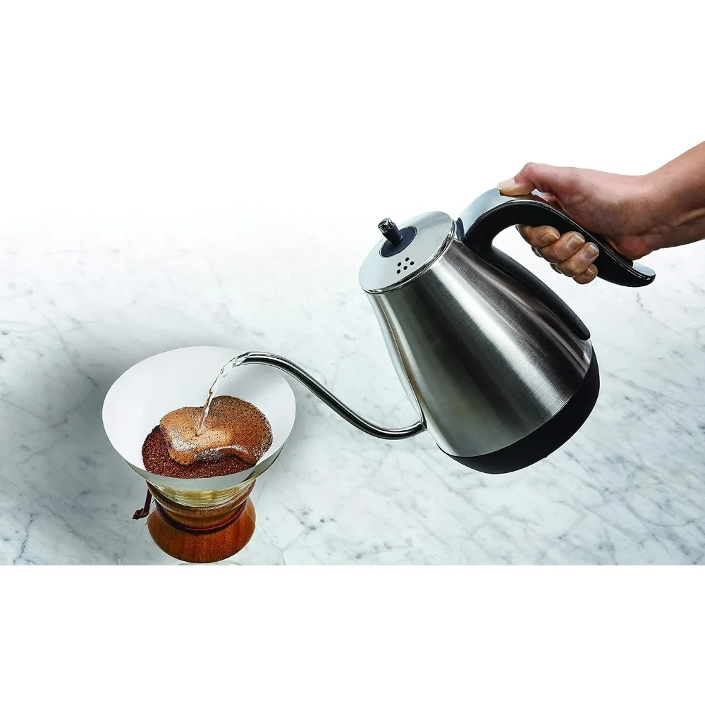 Stainless Steel,Gooseneck spout provides a controlled pour,perfect for manual brewing methods,Brushed stainless steel kettle