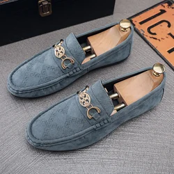 Fashion Blue Men's Leather Loafers Breathable Flats Moccasins Men Slip-On Casual Shoes Comfortable Daily Male Driving Shoes 2024