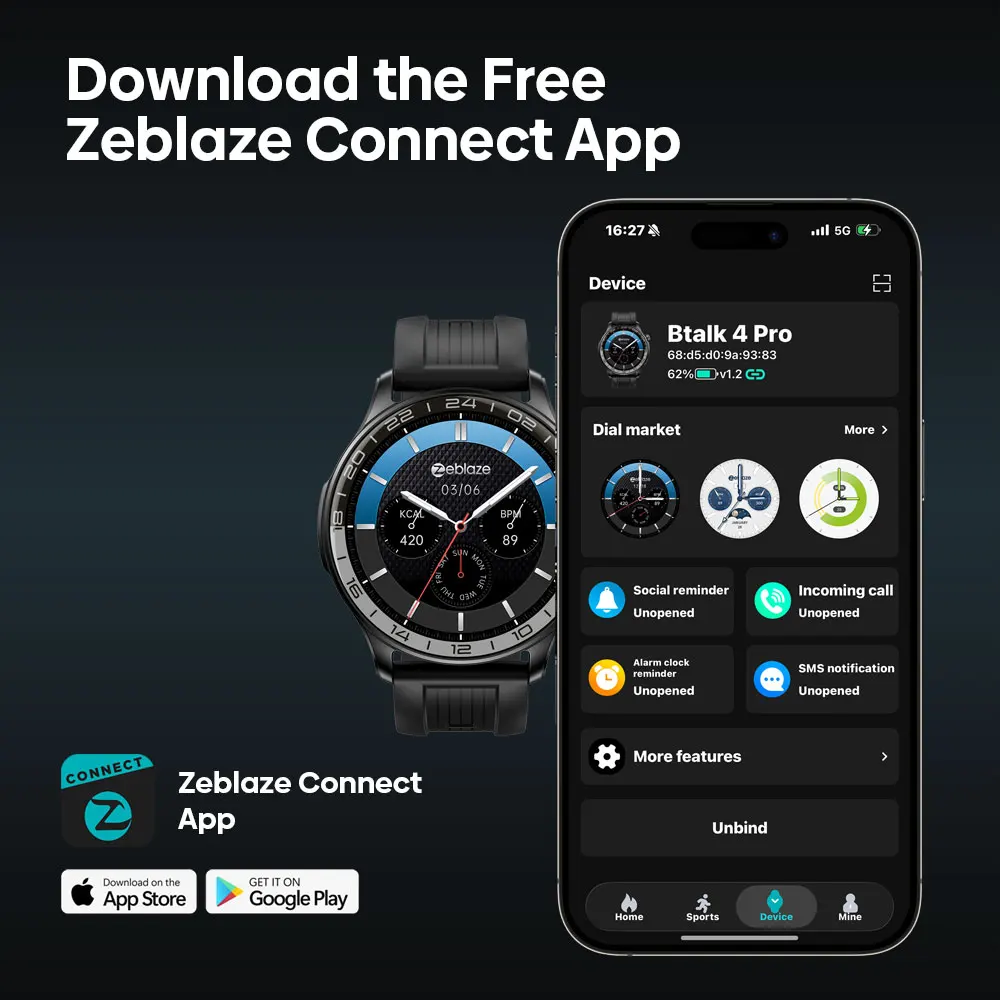 Nowy smartwatch Zeblaze Btalk 4 Pro z funkcją rozmów głosowych, ekranem AMOLED 1.43'', pomiarem tętna, funkcjami fitness i wellness dla mężczyzn. — zdjęcie produktu 6
