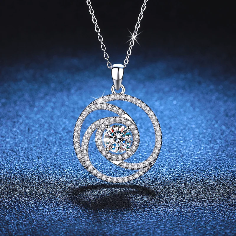 TBCYD 1CT D Color Round Cut Moissanite Diamond Necklace For Women S925 Silver Rotating Windmill Pendant Neck Chain Jewelry Gifts