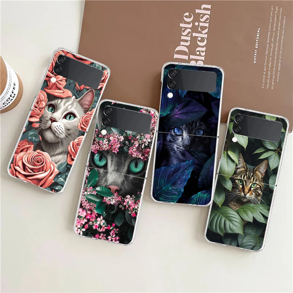 Cute Detection cat Phone Case For Samsung Galaxy Z Flip 3 4 5 6 fold High Hard PC Shell For Galaxy Z Flip 3 5 6 Clear Cover