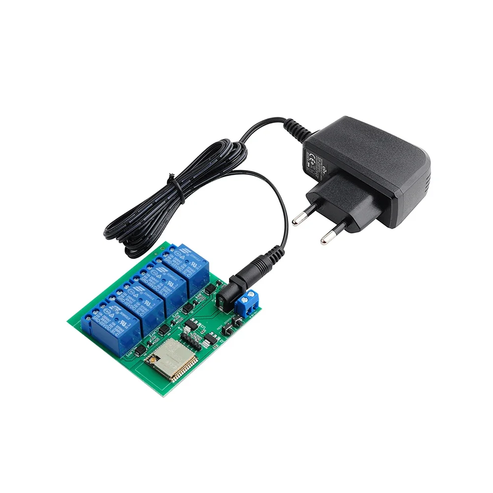 ESP32S 4 Channel Wifi Blue-tooth-compatible Relay Module With esp32-wroom-32u 2.4G WiFi Antenna US EU Plug Power Adapter