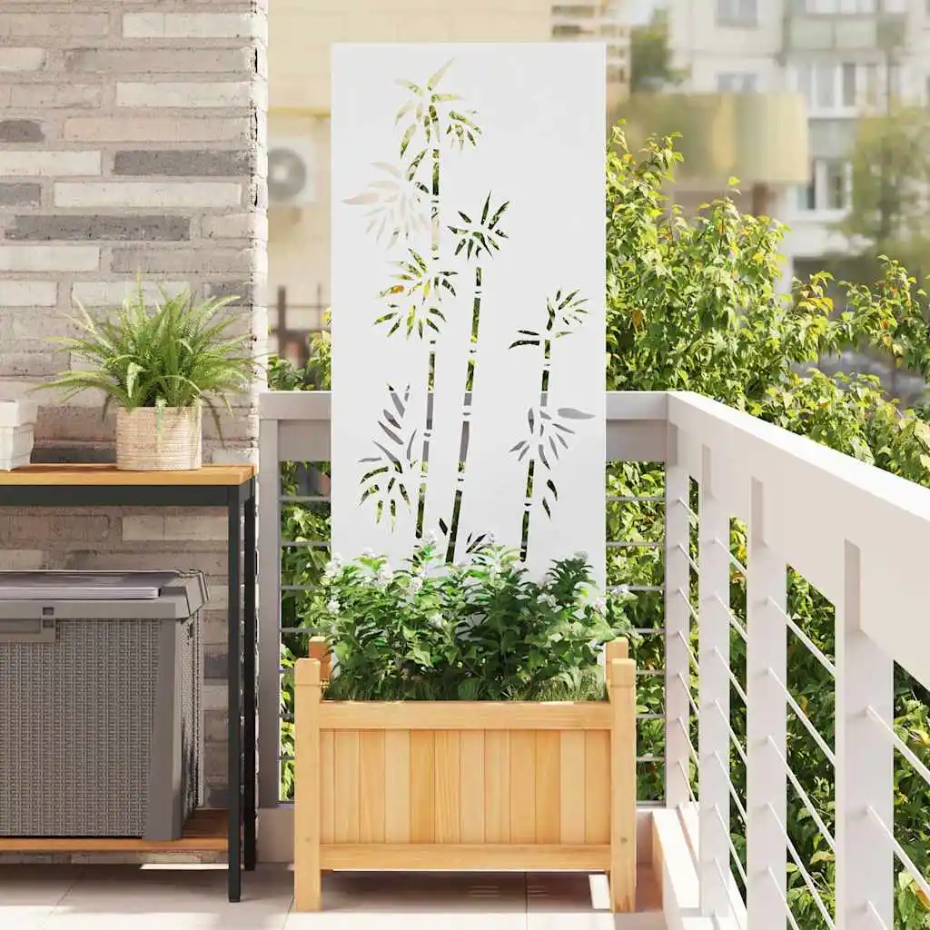 Blumenmuster Weißer Garten-Sichtschutz 50 x 140 cm, Rostfarbenes Dekorpaneel für Terrasse oder Balkon