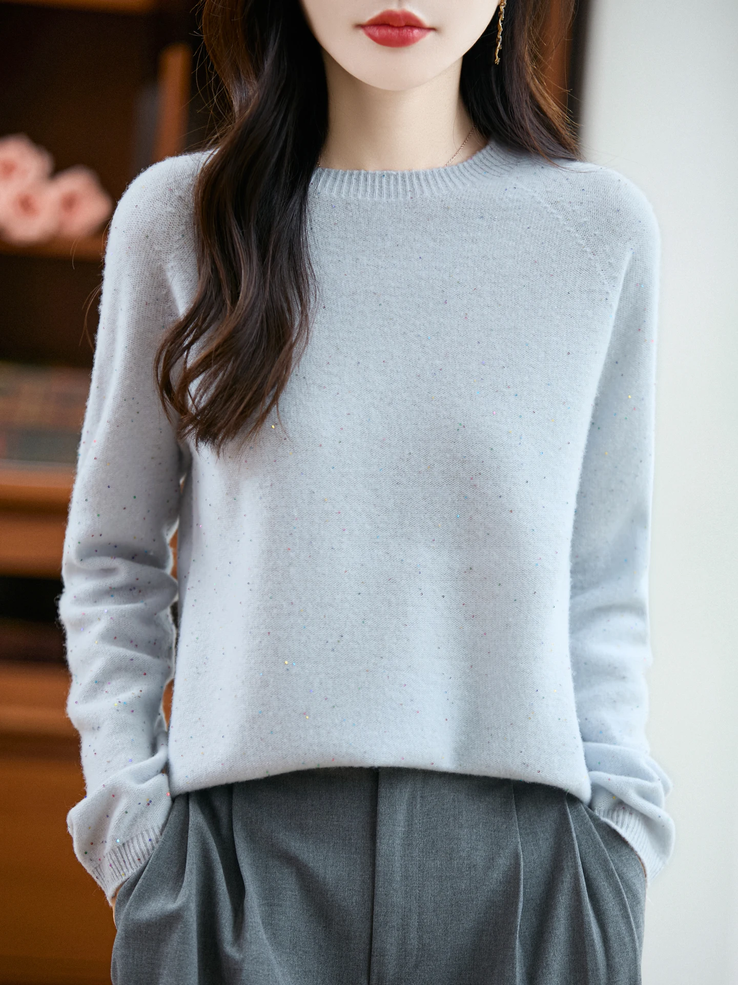 

Женский пуловер из 100% мериносовой шерсти, осень-зима, с круглым вырезом, повседневный модный мягкий вязаный свитер первой линии, готовый к ношению