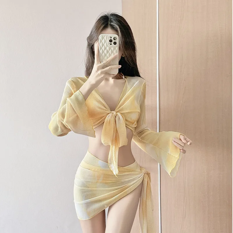 Korean INS Pure Desire Sexy Slimming Sunscreen Cover-Up Bikini Set for Women Four-Piece Swimsuit