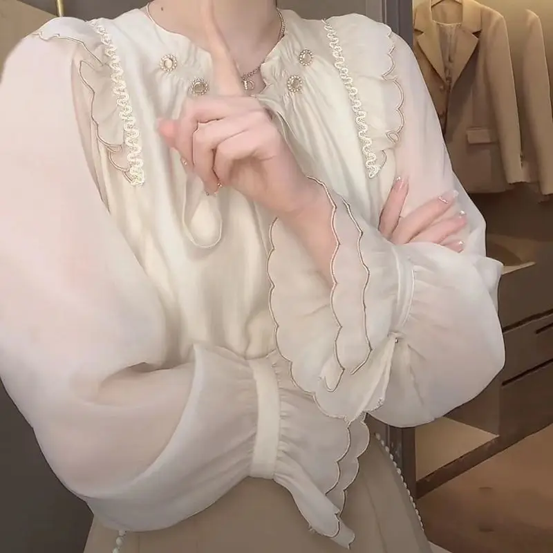 Langarm-Shirts für Damen, Satin, Button-Down-Oberteile, schmale Passform, Laternenärmel, feminin, Retro-College-Stil, Jugend, Frühlings-Looks